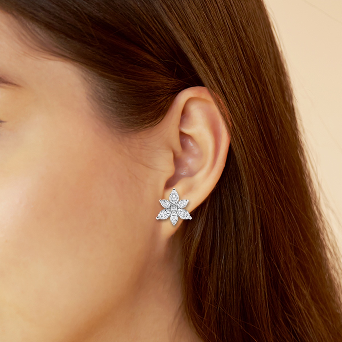 Natural Diamond | 1 1/3 ctw Round Flower Fashion Earrings